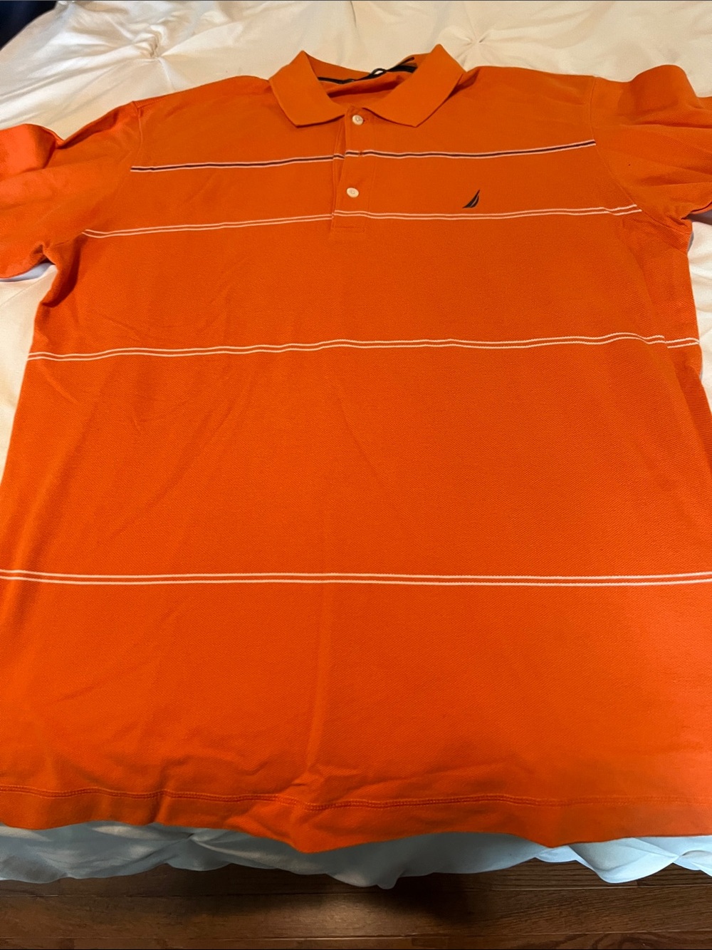 Nautica Orange Polo with White Stripe Detail